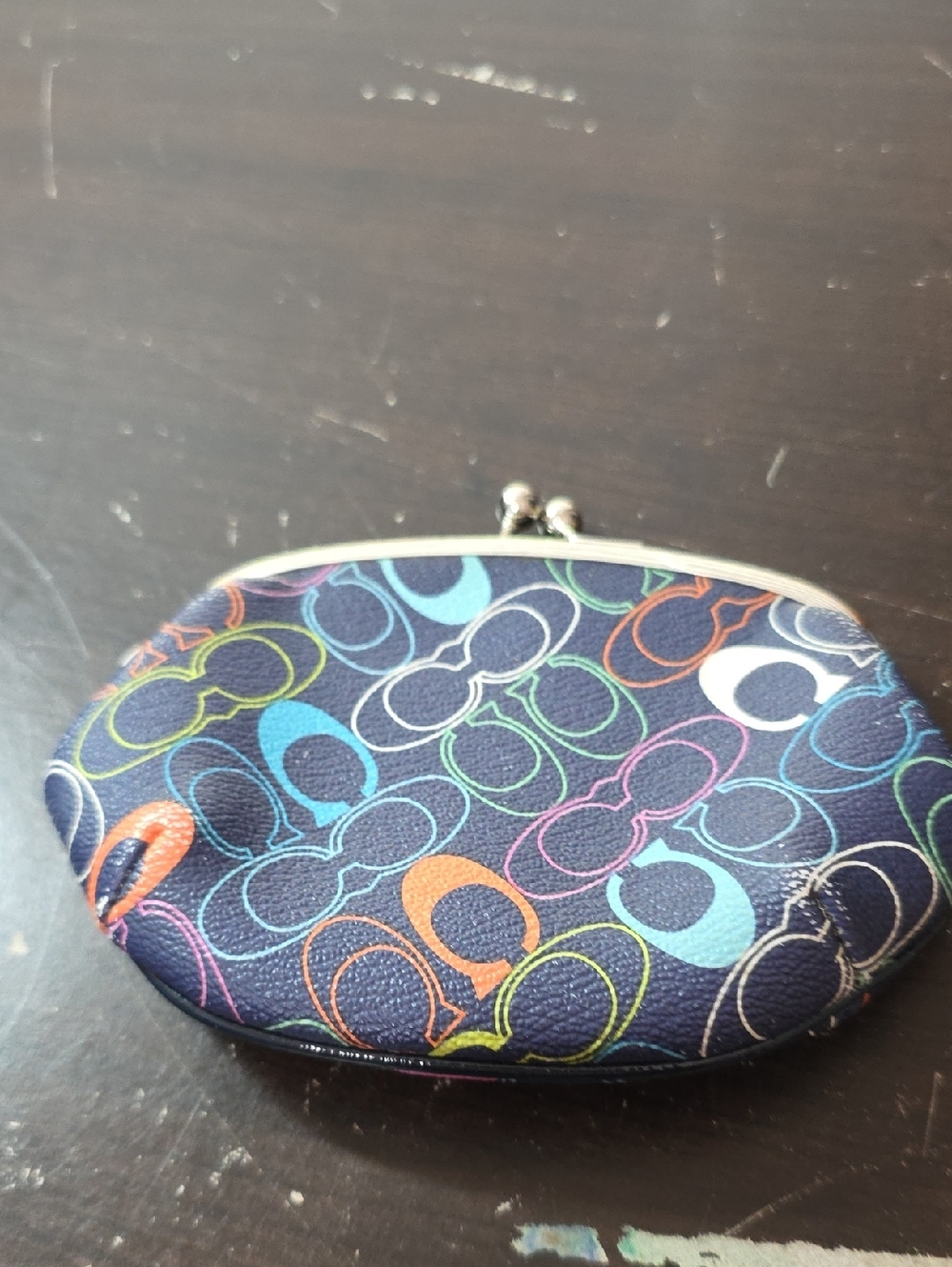 Coach Navy Multicolor Loop-Print Kiss-Lock Coin Purse
